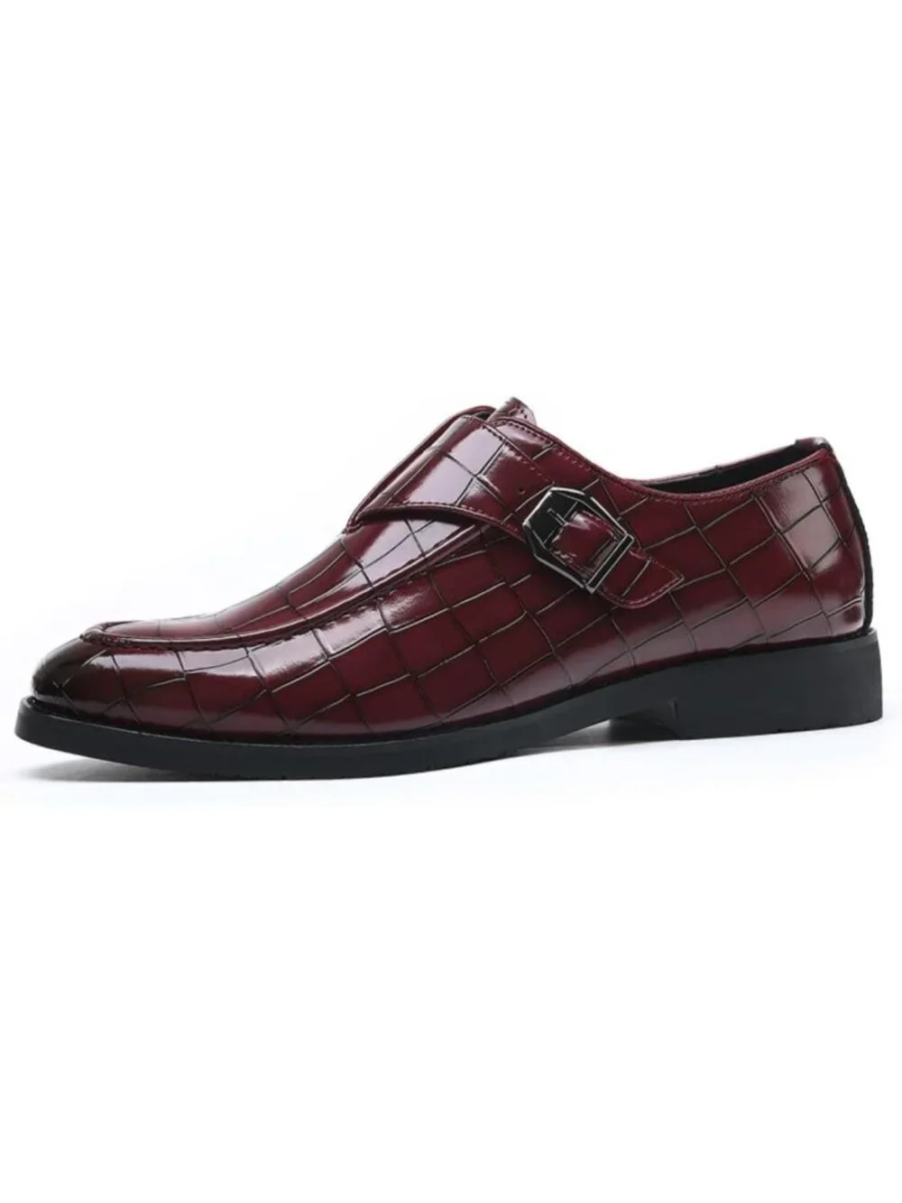 Men's Red Monk Strap Dress Loafer Shoes Retro Leather Oxfords Shoes